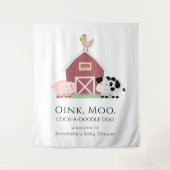 農場の動物 動物小屋 白 ベビーシャワー おめでとう タペストリー (正面)