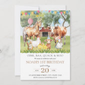 農場の動物 水彩の誕生日パーティー 招待状 (正面)