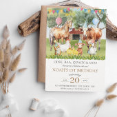 農場の動物 水彩の誕生日パーティー 招待状