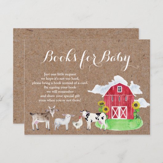 農場の動物 水彩クラフト 赤ちゃんのための本 インビテーションポストカード (正面/裏面)