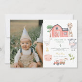 農場の動物 水彩 かわいい 誕生日 招待状 (正面)