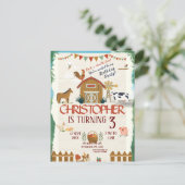 農場の動物 水彩 現代風 1歳の誕生日 ポストカード (スタンド正面)