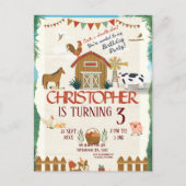 農場の動物 水彩 現代風 1歳の誕生日 ポストカード (正面)