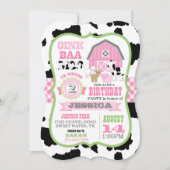 農場の動物 牛革 ギンガム 田舎娘 誕生日 招待状 (正面)
