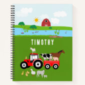 農場の動物 & 赤いトラクター 牧場 カスタム名前 ノートブック (正面)