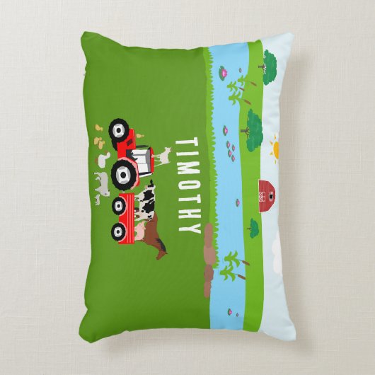 農場の動物 & 赤いトラクター 牧場 カスタム名 アクセントクッション (正面(垂直))