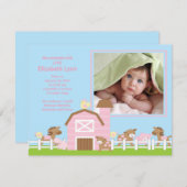 農場の動物 赤ちゃん 女の子 誕生写真 お知らせ 招待状 (正面/裏面)