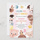 農場の動物 風船 牧場 誕生日パーティー 招待状 (正面)