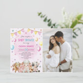 農場の動物 風船 牧場 赤ちゃんシャワー フォト 招待状 (スタンド正面)