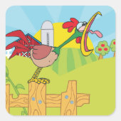 農場の四角いステッカーの上の鶏の鳴き スクエアシール (正面)