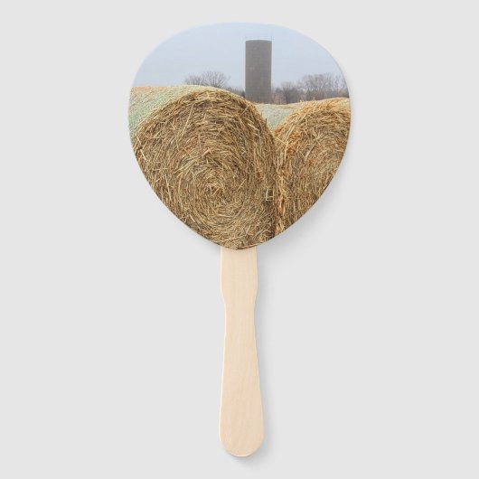 農場の大きな丸い干し草の葉 ハンドファン (裏面)