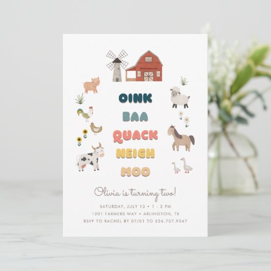 農場の子供たちのおもしろい2回目の誕生日 招待状 (スタンド正面)