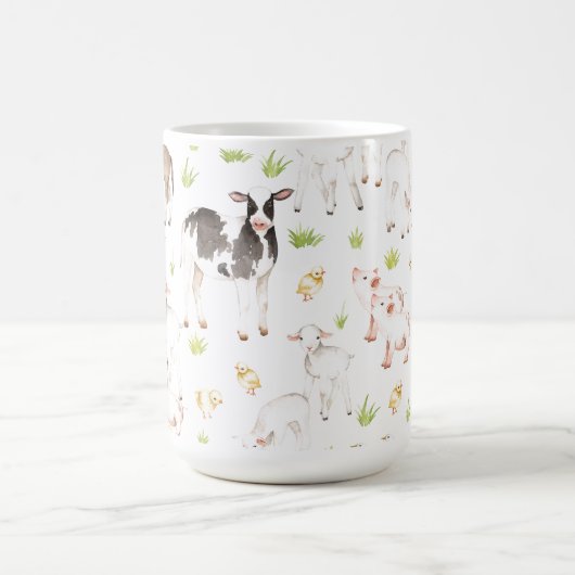 農場の手描きの水彩画動物 コーヒーマグカップ (中央)