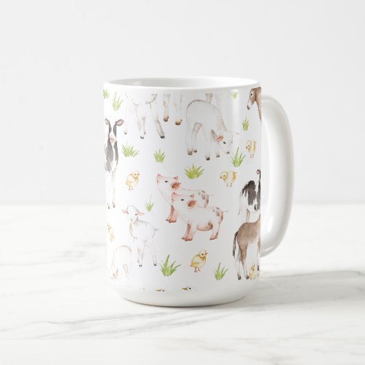 農場の手描きの水彩画動物 コーヒーマグカップ (正面右)