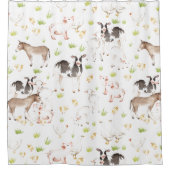 農場の手描きの水彩画動物 シャワーカーテン (正面)