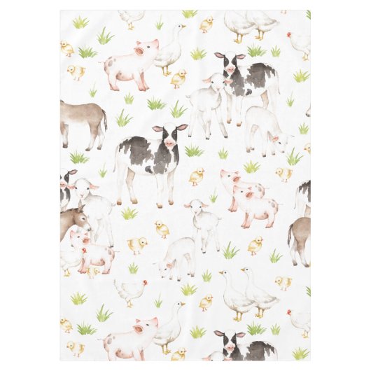 農場の手描きの水彩画動物 テーブルクロス (正面)