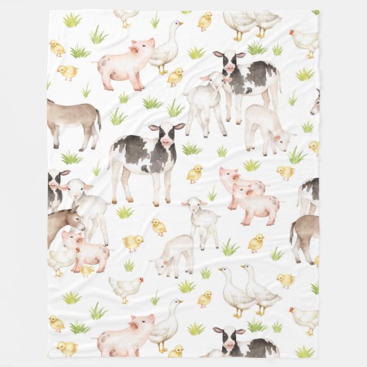 農場の手描きの水彩画動物 フリースブランケット (正面)