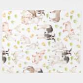 農場の手描きの水彩画動物 フリースブランケット (正面(横))