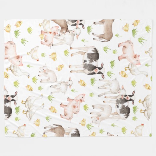 農場の手描きの水彩画動物 フリースブランケット (正面(横))