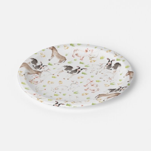 農場の手描きの水彩画動物 ペーパープレート (アングル)