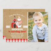 農場の招待状の誕生日の古いマクドナルドの国 招待状 (正面/裏面)