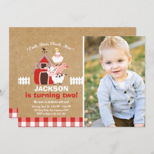 農場の招待状の誕生日の古いマクドナルドの国 招待状 (正面/裏面)