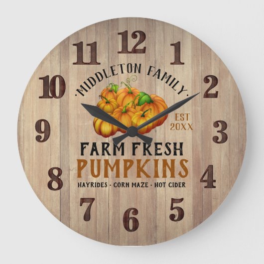 農場の新鮮なカボチャ ラージ壁時計 (正面)