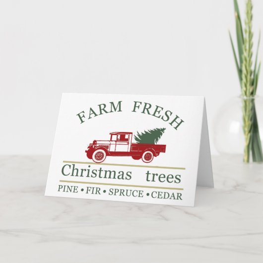農場の新鮮なクラシックヴィンテージ赤いトラック松の木 シーズンカード (正面)
