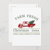 農場の新鮮なクラシックヴィンテージ赤いトラック松の木 シーズンポストカード (正面/裏面)