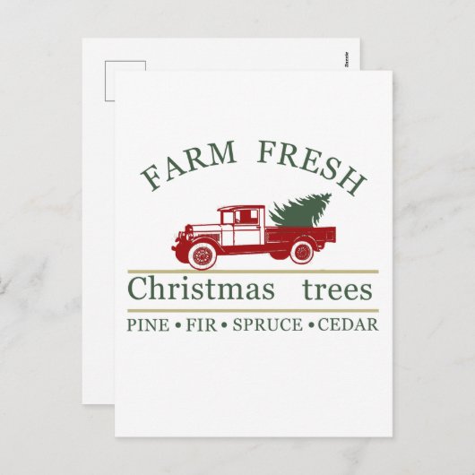 農場の新鮮なクラシックヴィンテージ赤いトラック松の木 シーズンポストカード (正面/裏面)