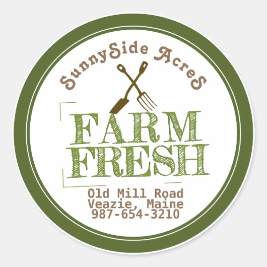 農場の新鮮な'スタンプ'白の上に退色した緑 ラウンドシール (正面)