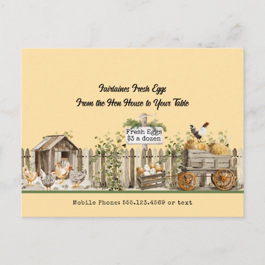 農場の新鮮な卵 – ヘンハウスからあなたのテーブルへ ポストカード (正面)