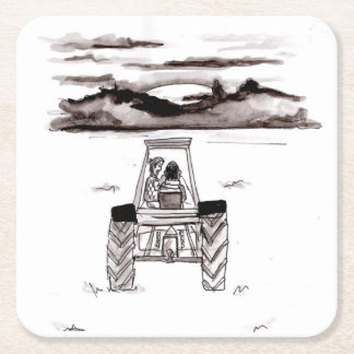 農場の日没のコースターに先頭に立 スクエアペーパーコースター