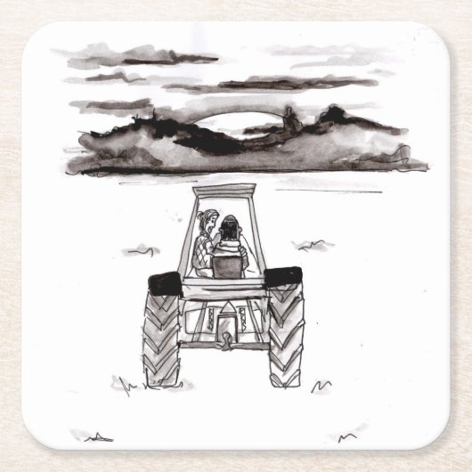 農場の日没のコースターに先頭に立 スクエアペーパーコースター (正面)