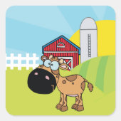 農場の漫画の子牛 スクエアシール (正面)