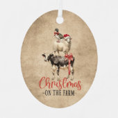 農場の牛のヤギと鴨のクリスマス メタルオーナメント (正面)