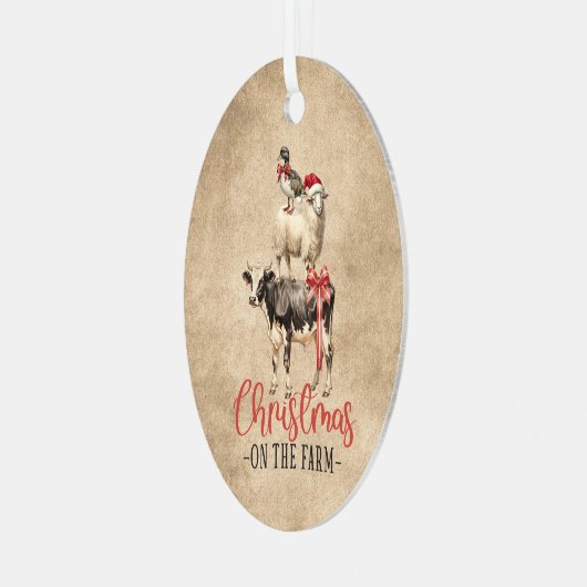 農場の牛のヤギと鴨のクリスマス メタルオーナメント (正面左)