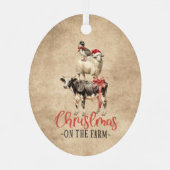 農場の牛のヤギと鴨のクリスマス メタルオーナメント (裏面)