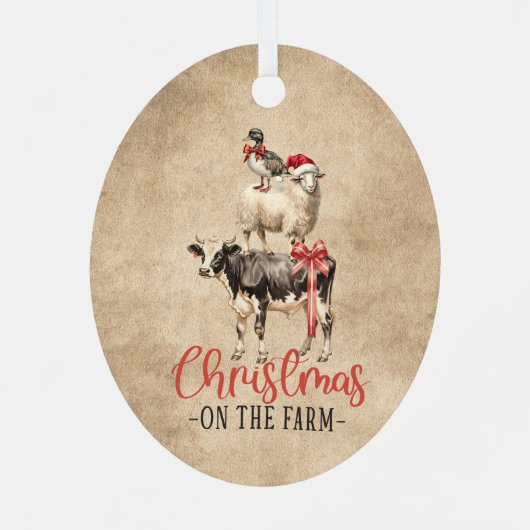 農場の牛のヤギと鴨のクリスマス メタルオーナメント (裏面)