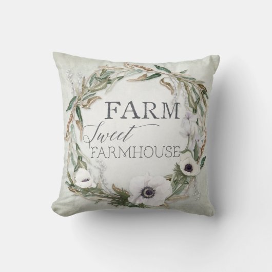 農場の甘い農家のリースのユーカリのアネモネ クッション (正面)