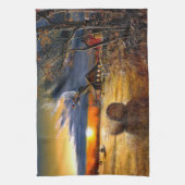 農場の秋の朝 キッチンタオル (縦)