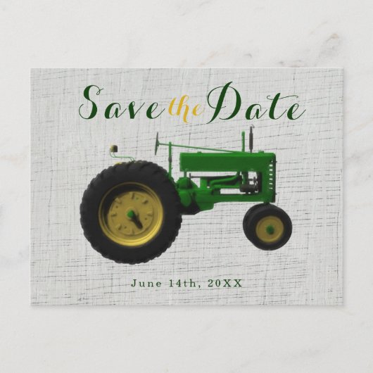 農場の納屋のトラクター Save the Date 招待状 (正面)
