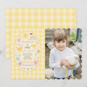 農場の納屋の鶏 1歳の誕生日写真 招待状 (正面/裏面)