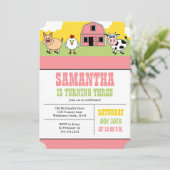農場の納屋周囲の庭の誕生会のピンクの女の子の招待状 招待状 (スタンド正面)