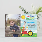 農場の納屋周囲の庭動物誕生日が動物園の写真を撮る 招待状 (スタンド正面)