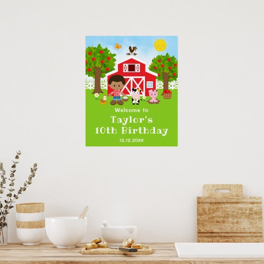 農場の納屋 アフリカ系アメリカ人の少年 誕生日 ウェルカム ポスター (キッチン)