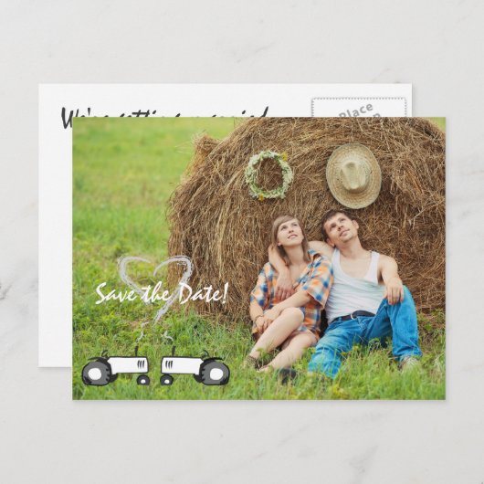 農場の結婚式の日付はがき保存:フルフォト 案内ポストカード (正面/裏面)