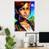 農場の若い女性 | AI Art ポスター (ホームオフィス)