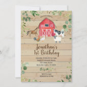 農場の誕生日の納屋周囲の庭のパーティの招待状 招待状 (正面)