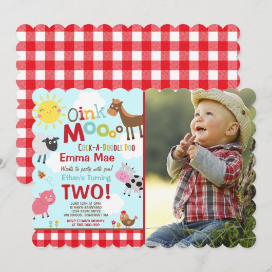 農場の誕生日パーティー招待状 オールドマクドナルド農場パーティー 招待状 (正面/裏面)